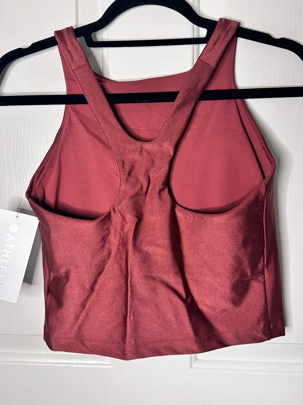 NWT ATHLETA Purpose Crop Sports Bra D-DD- Red Rock Matte Sheen/ Size Small